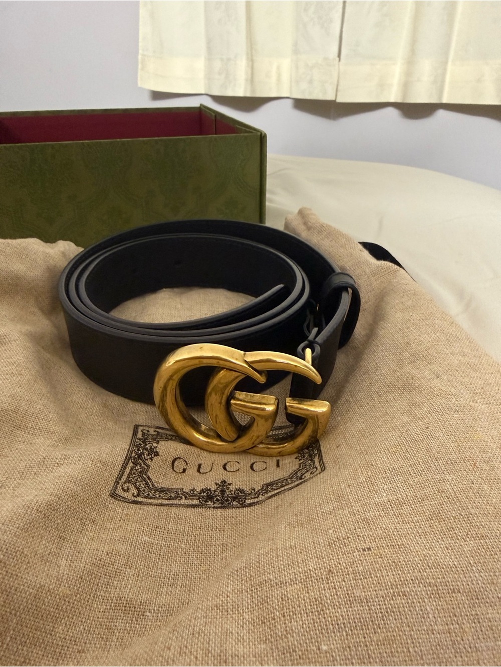 Gucci Black Leather Belt with Gold Double G Buckle